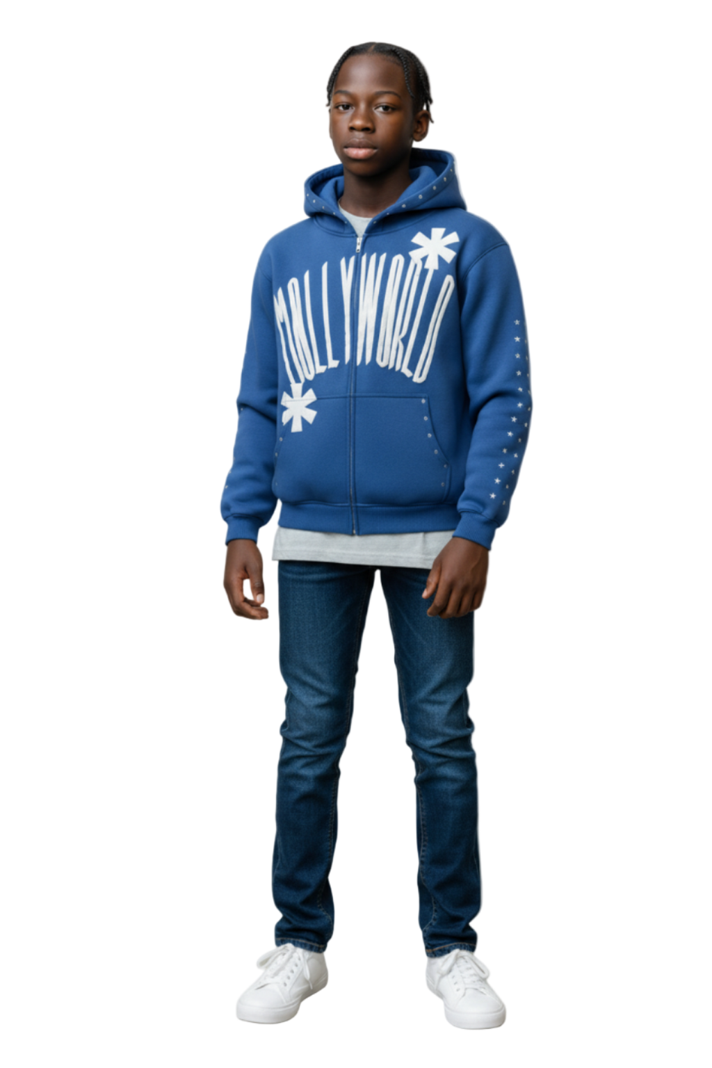 M0LLYW0RLD BLUE ZIP-UP HOODIE