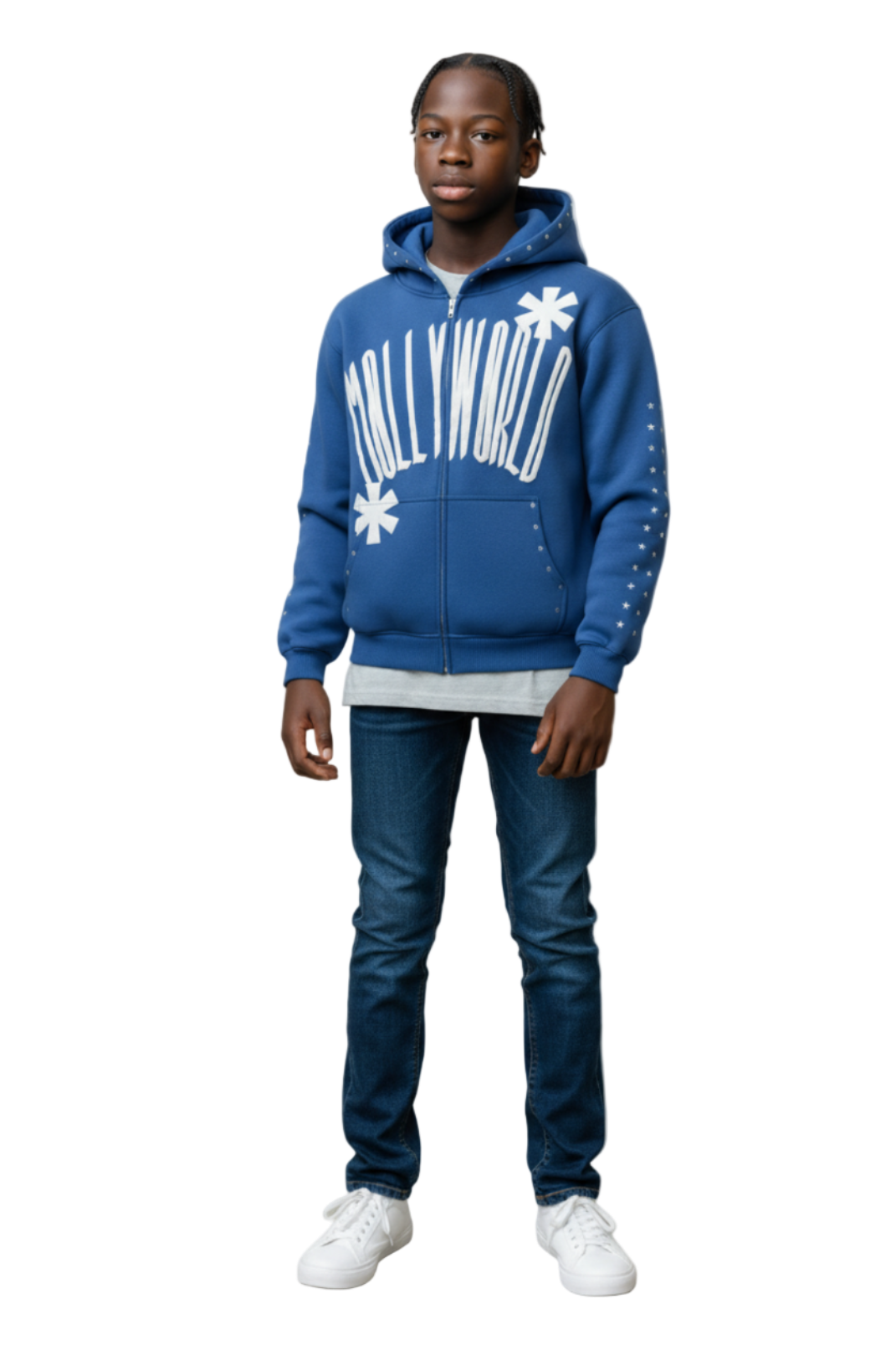M0LLYW0RLD BLUE ZIP-UP HOODIE
