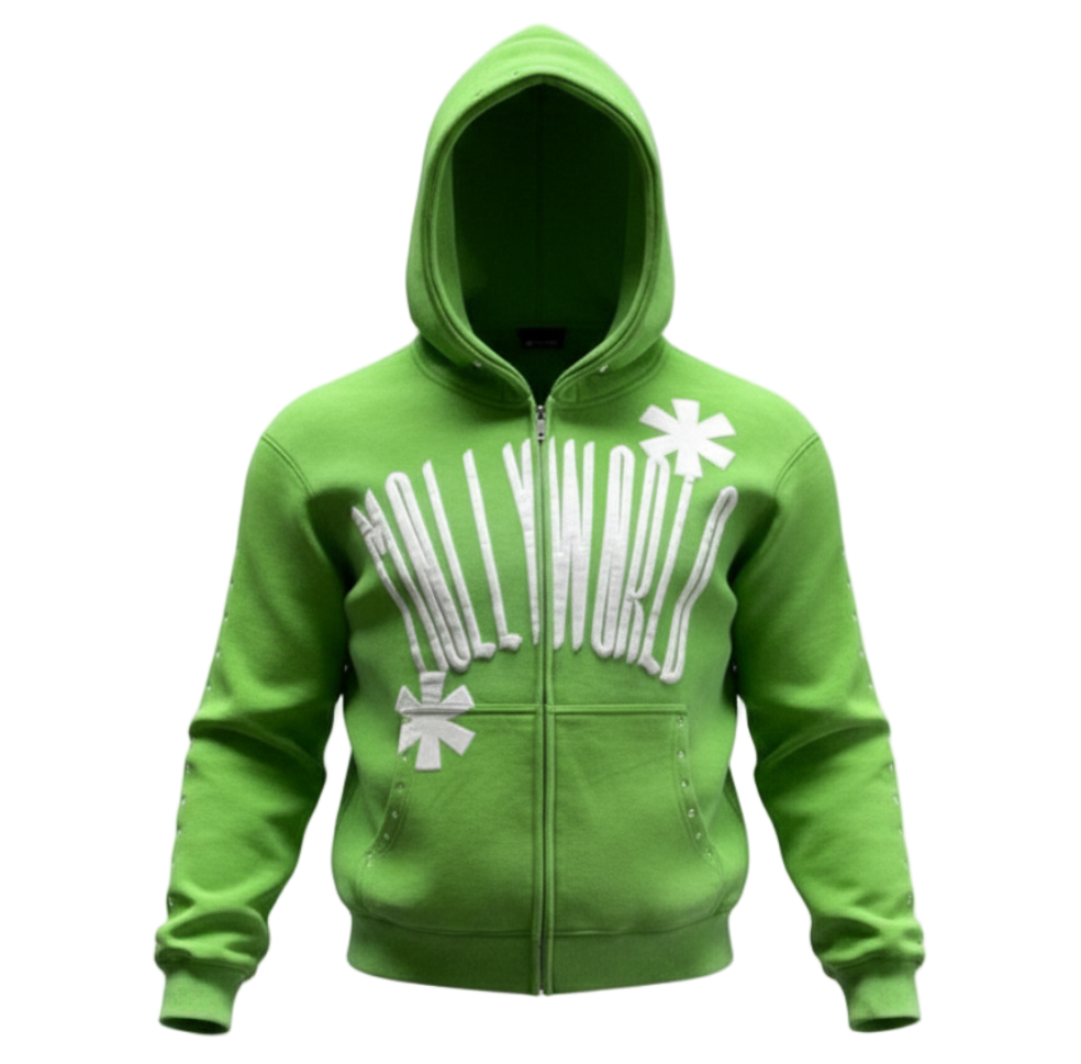 M0LLYW0RLD GREEN ZIP-HOODIE